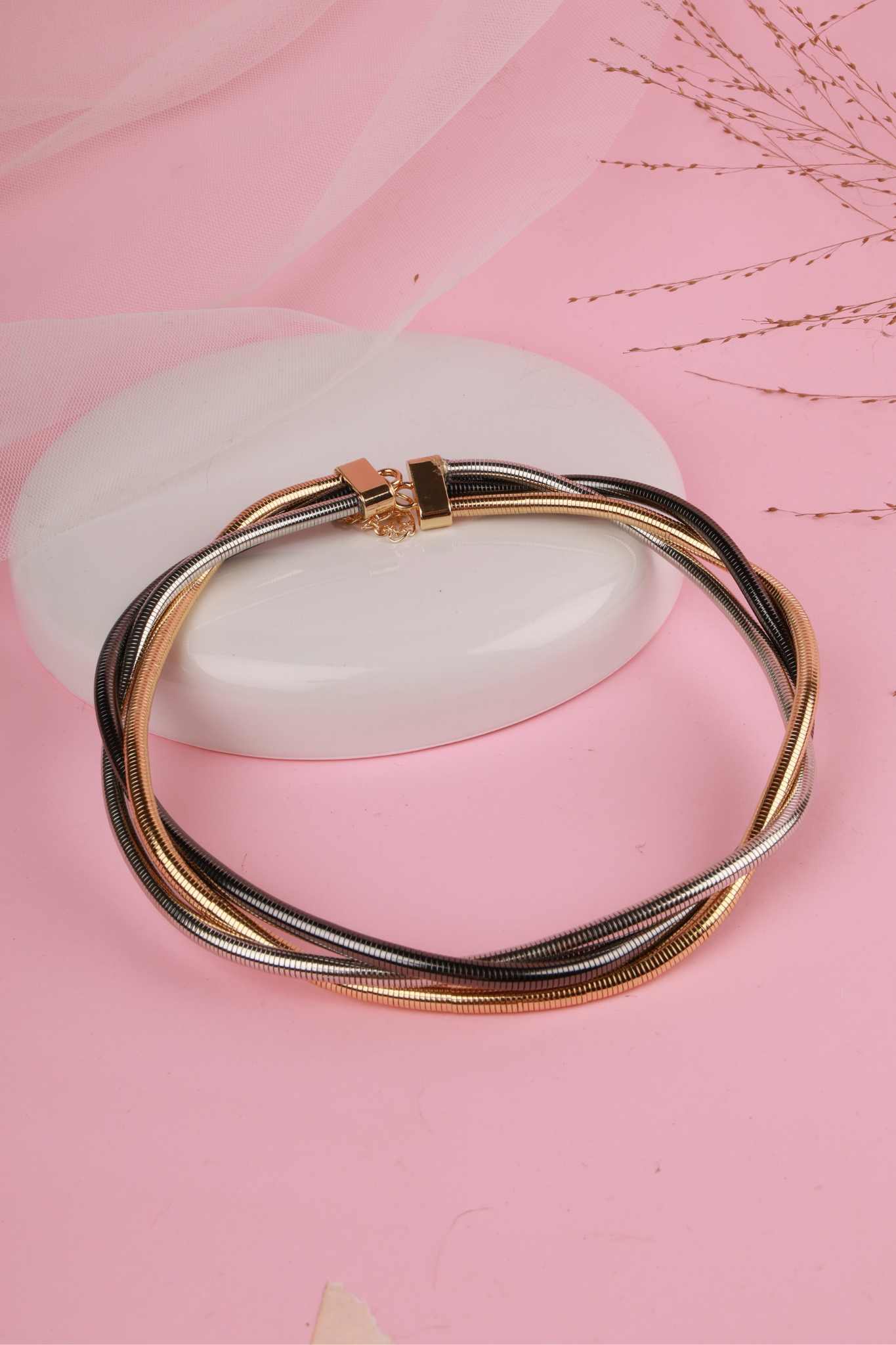 Tri-Tone Twisted Snake Chain Necklace | Everyday Luxury by Taassya