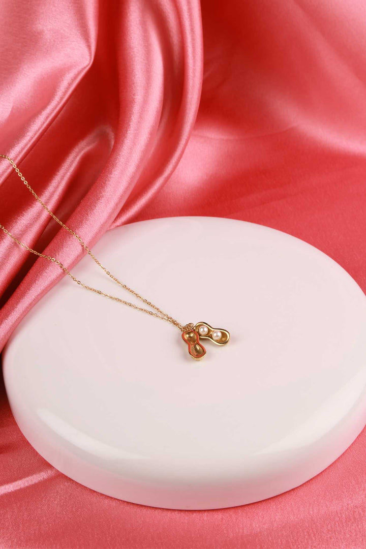 Golden Peanut Pearl Pendant Necklace