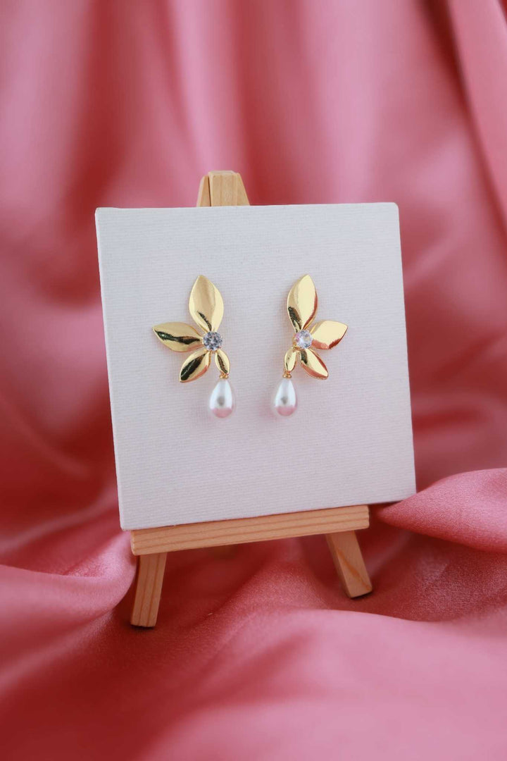 Golden Bloom Pearl Drop Earrings