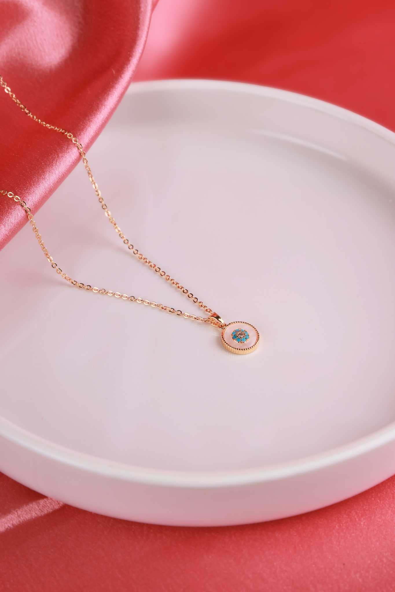 Blush Enamel Floral Medallion Necklace