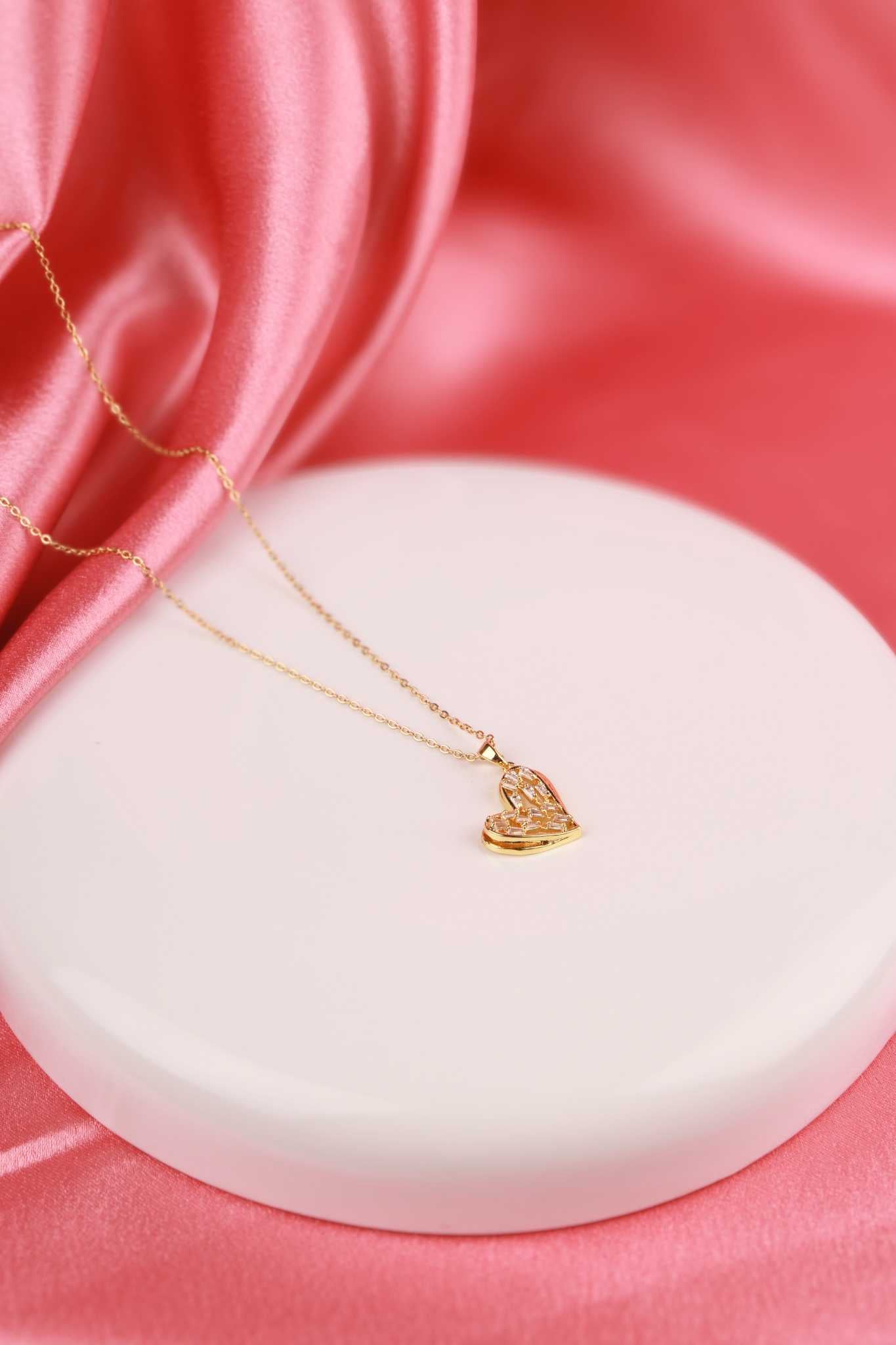 Golden Radiance Heart Pendant Necklace