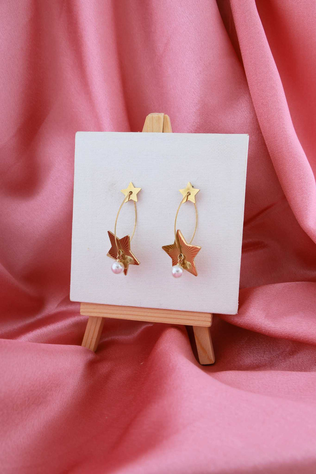 Celestial Star Hoop Earrings with Pearl Drop