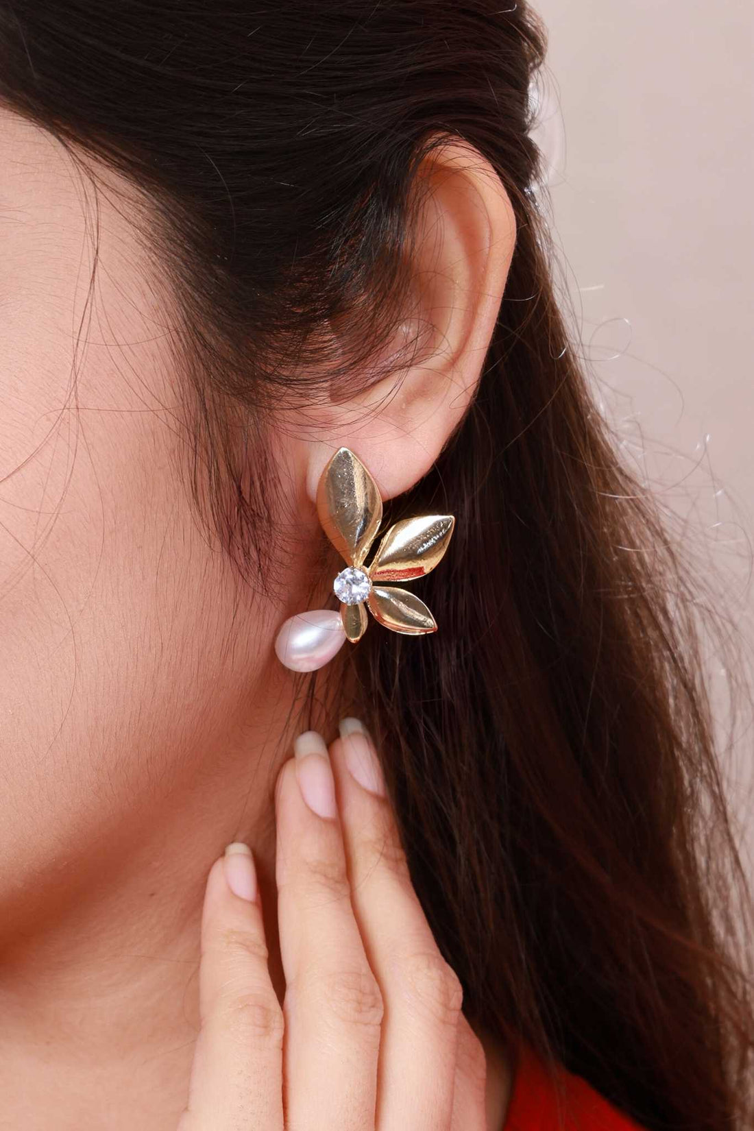 Golden Bloom Pearl Drop Earrings