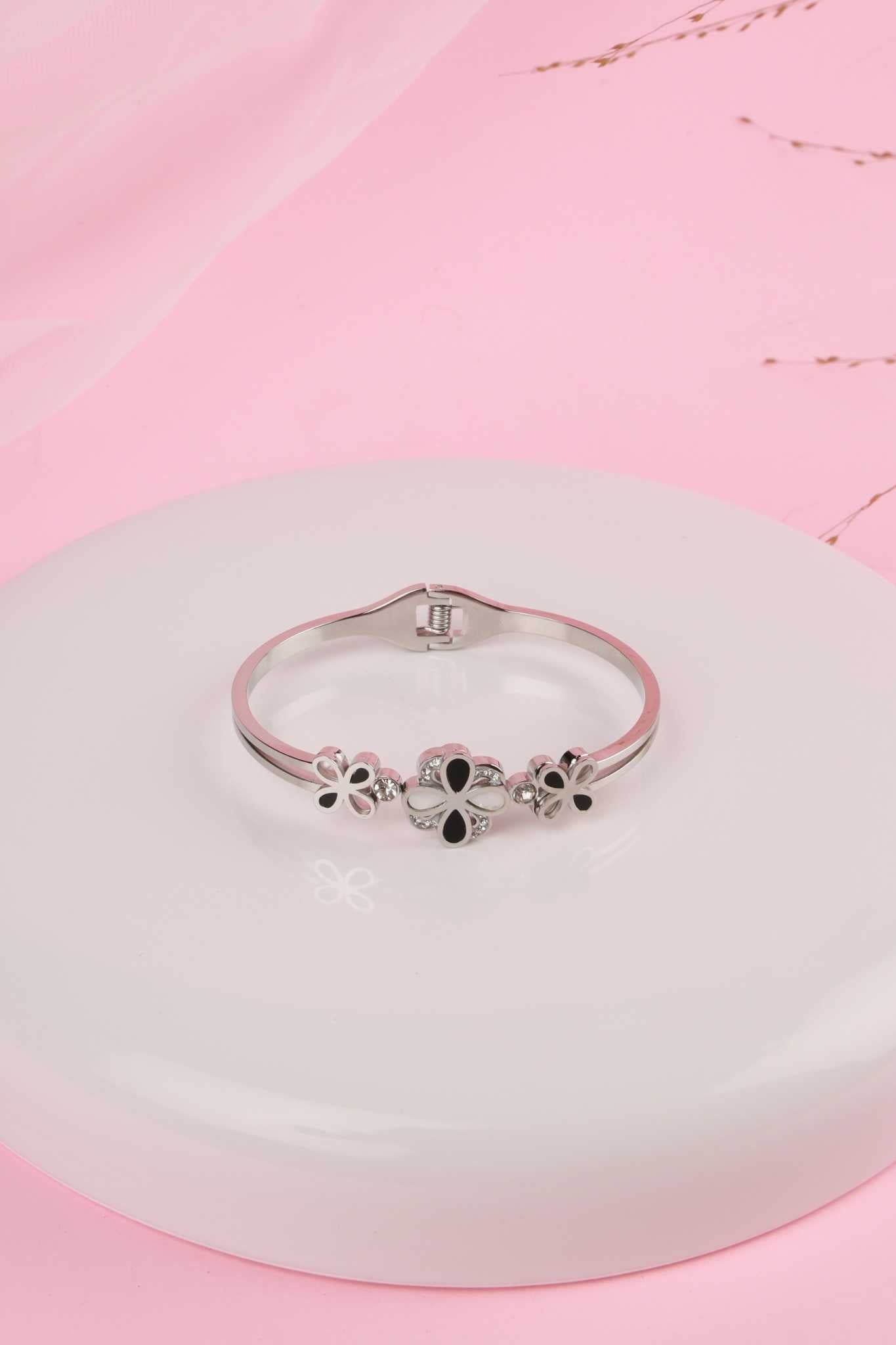 Midnight Bloom Silver Kada