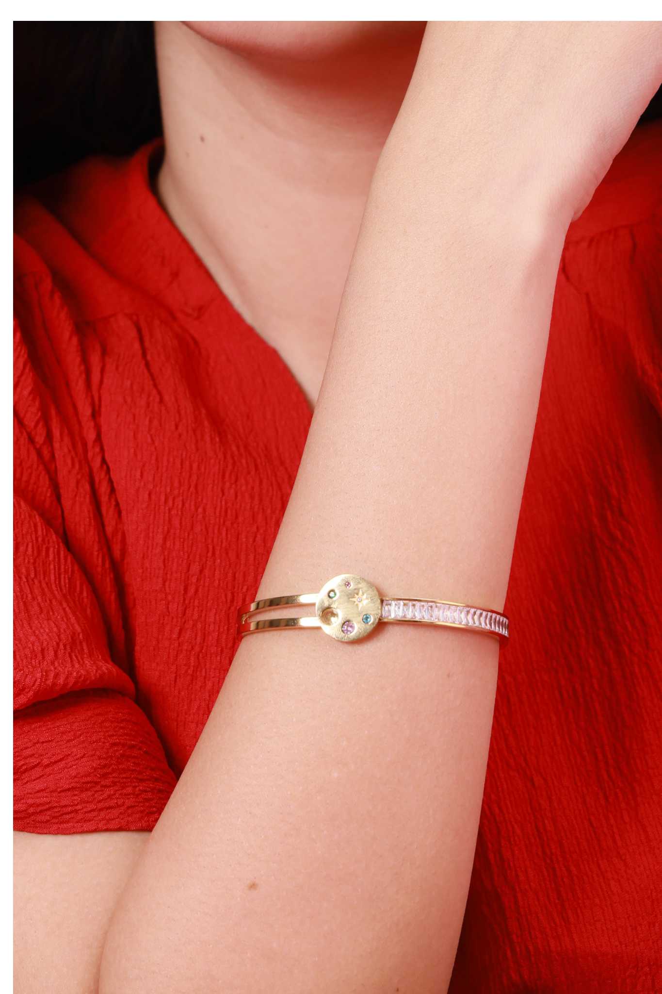 Gold Kada with Cosmic Stones