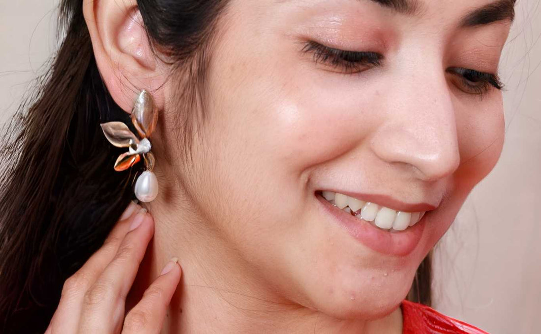 Golden Bloom Pearl Drop Earrings