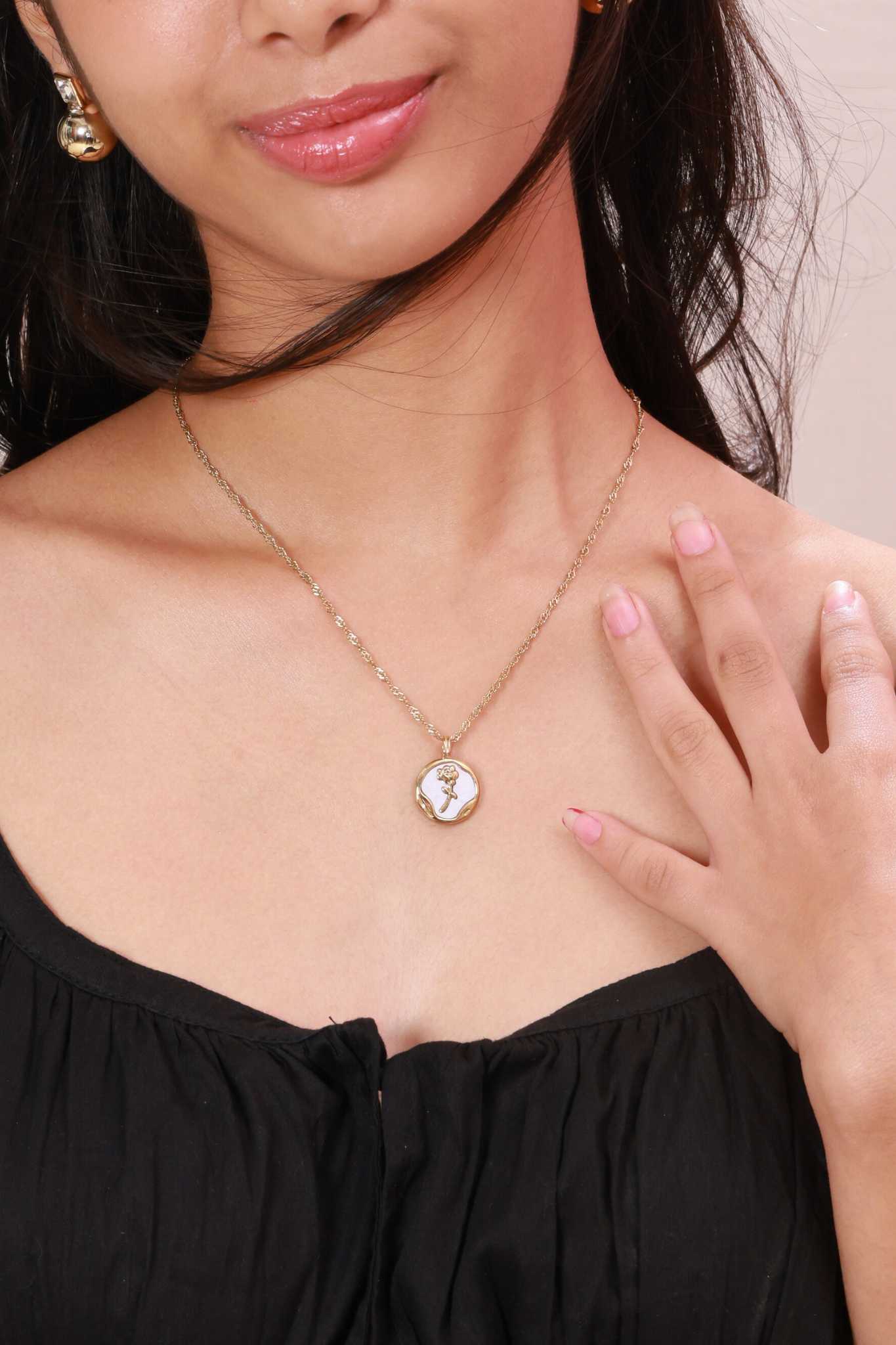 Golden Rose Medallion Necklace