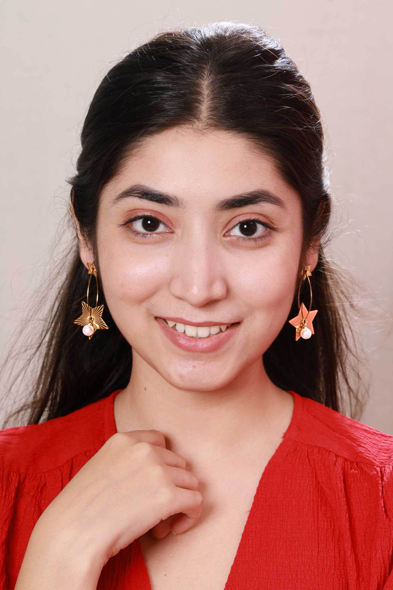 Celestial Star Hoop Earrings with Pearl Drop