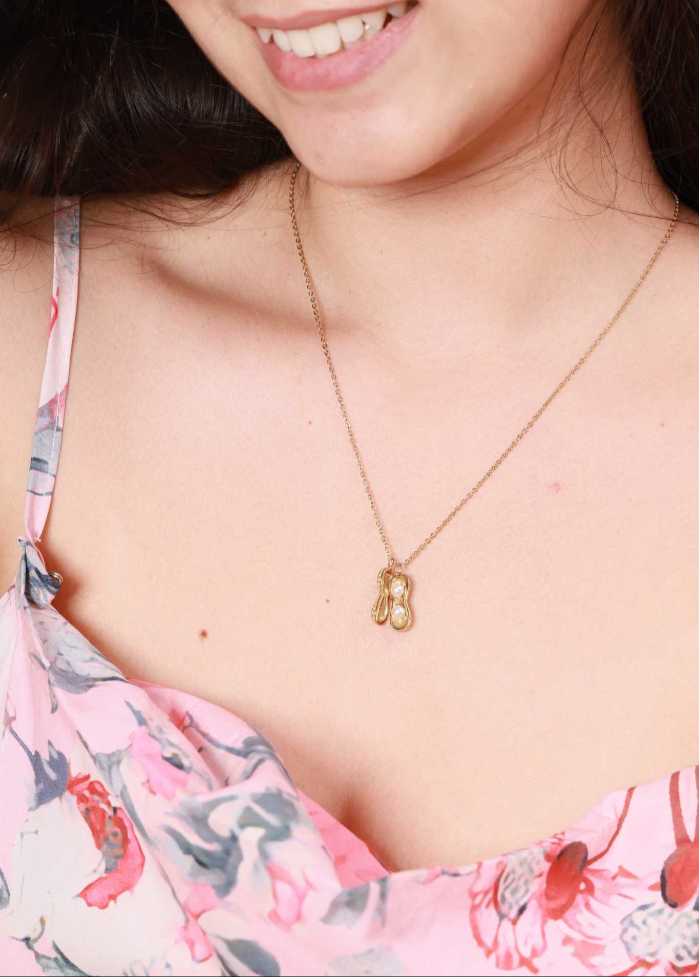 Golden Peanut Pearl Pendant Necklace