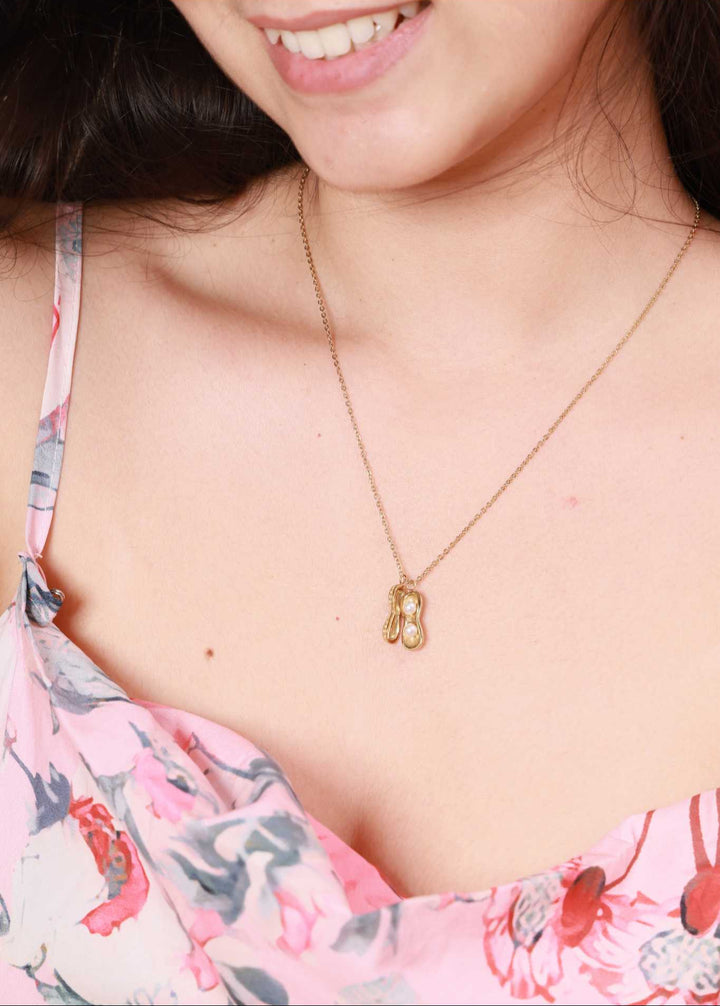 Golden Peanut Pearl Pendant Necklace