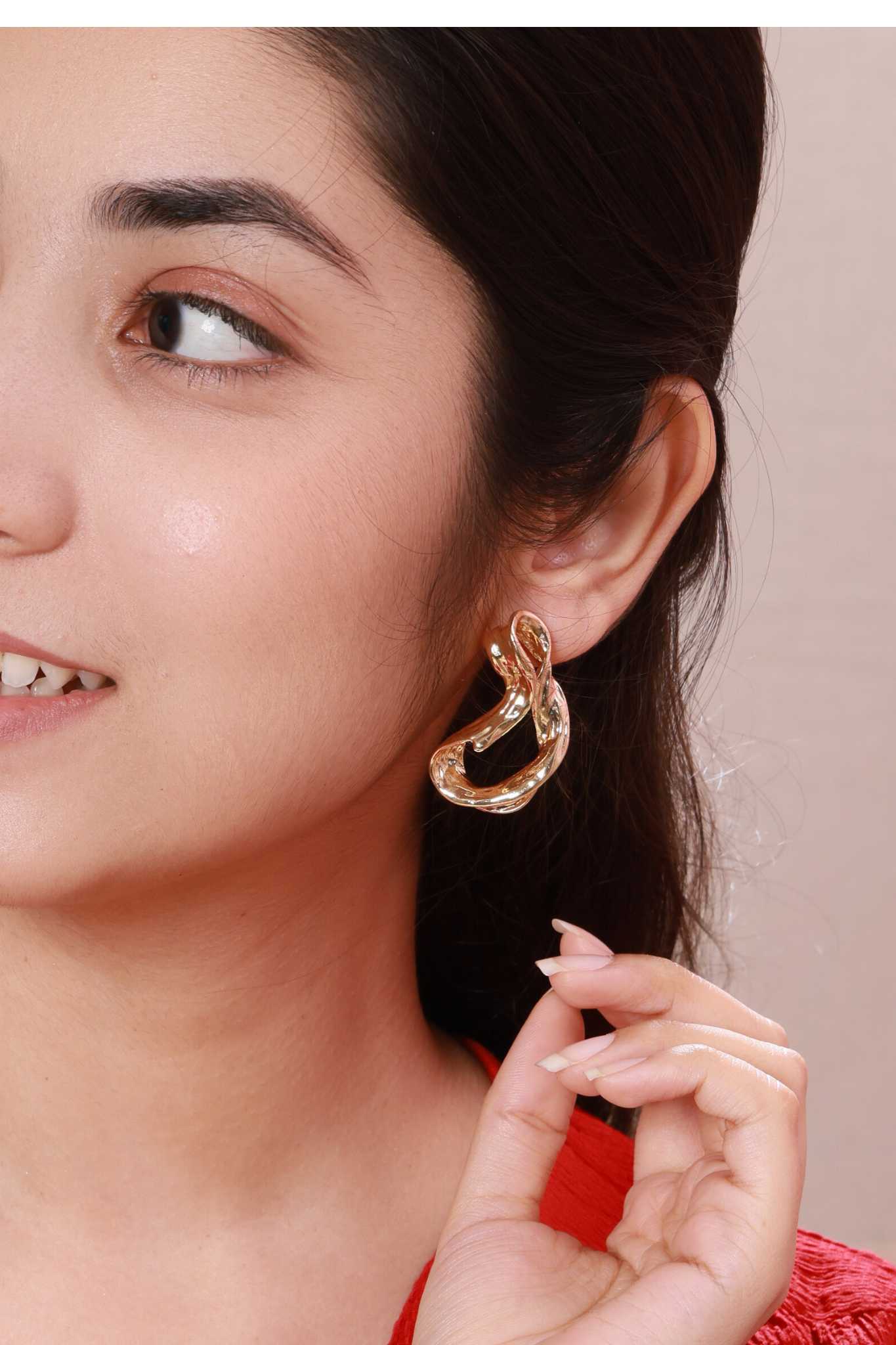 Golden Wave Stud Earrings