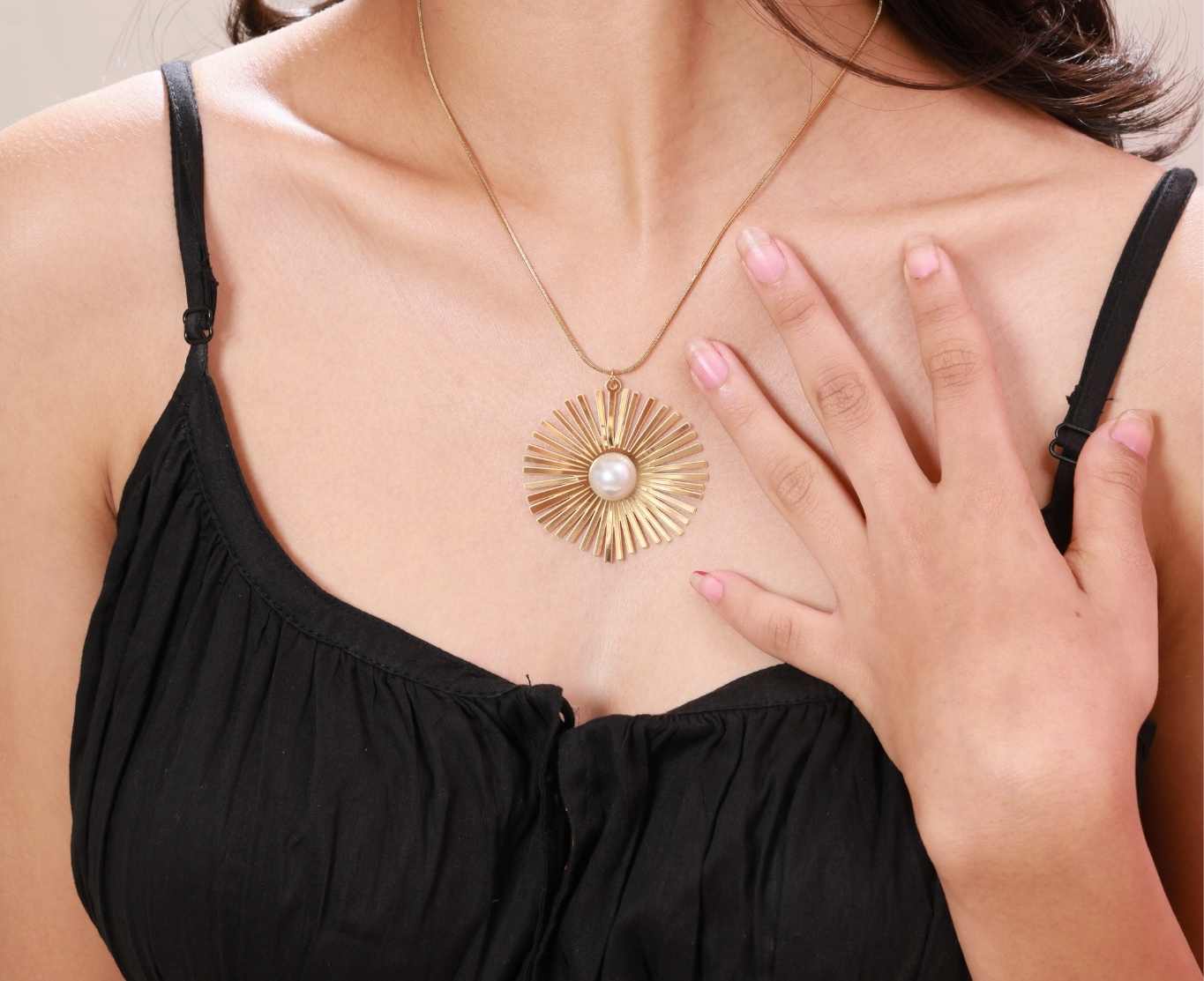 Radiant Sunburst Pearl Pendant Necklace