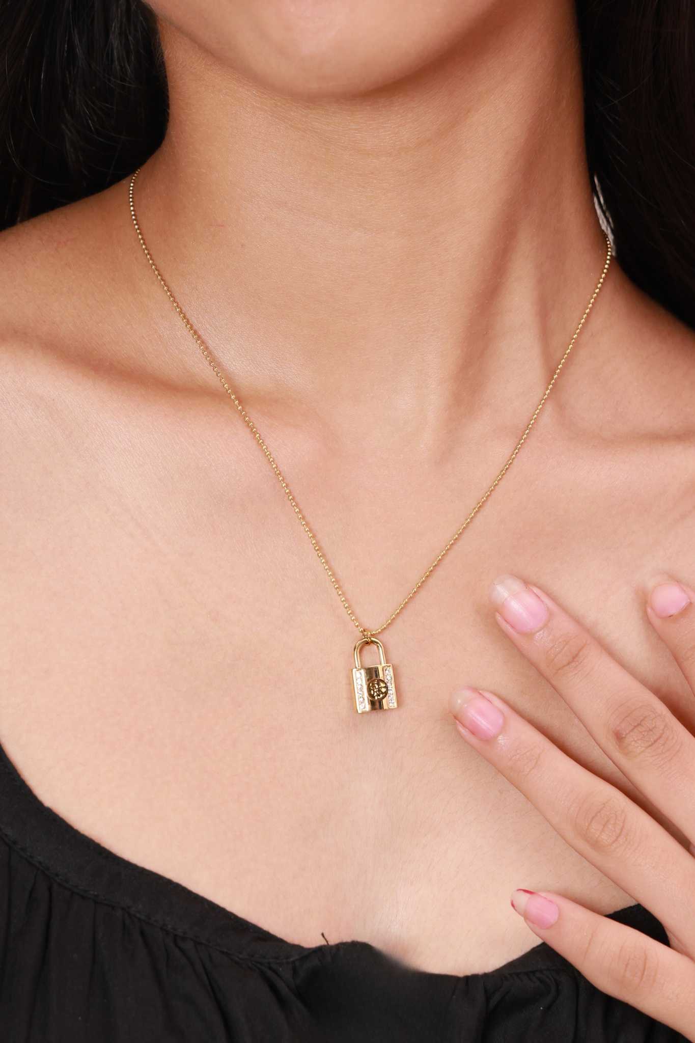 Golden Lock Charm Necklace