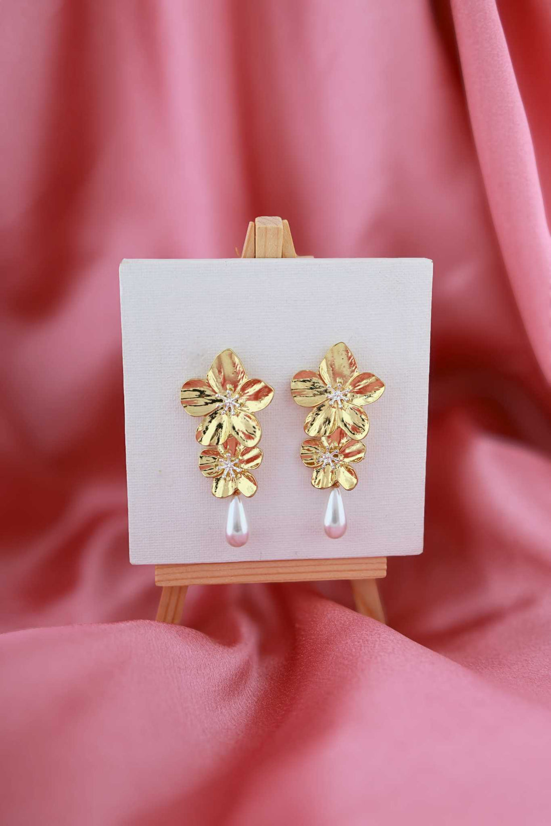 Golden Blossom Pearl Drop Earrings