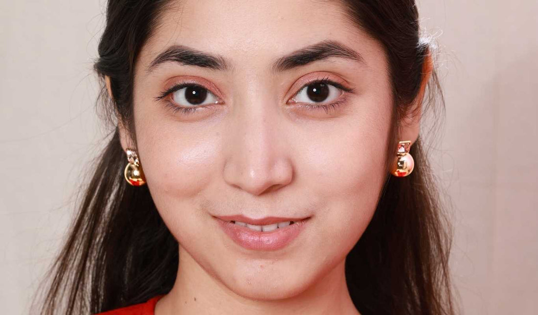 Golden Sphere Stud Earrings with Crystal Accent