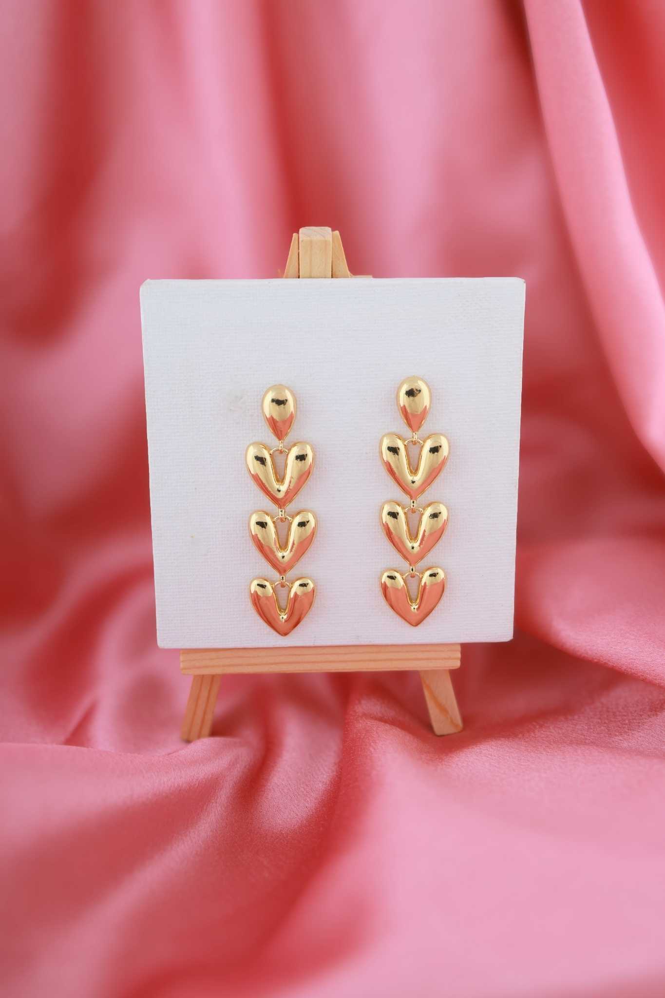 Golden Cascade Heart Dangle Earrings