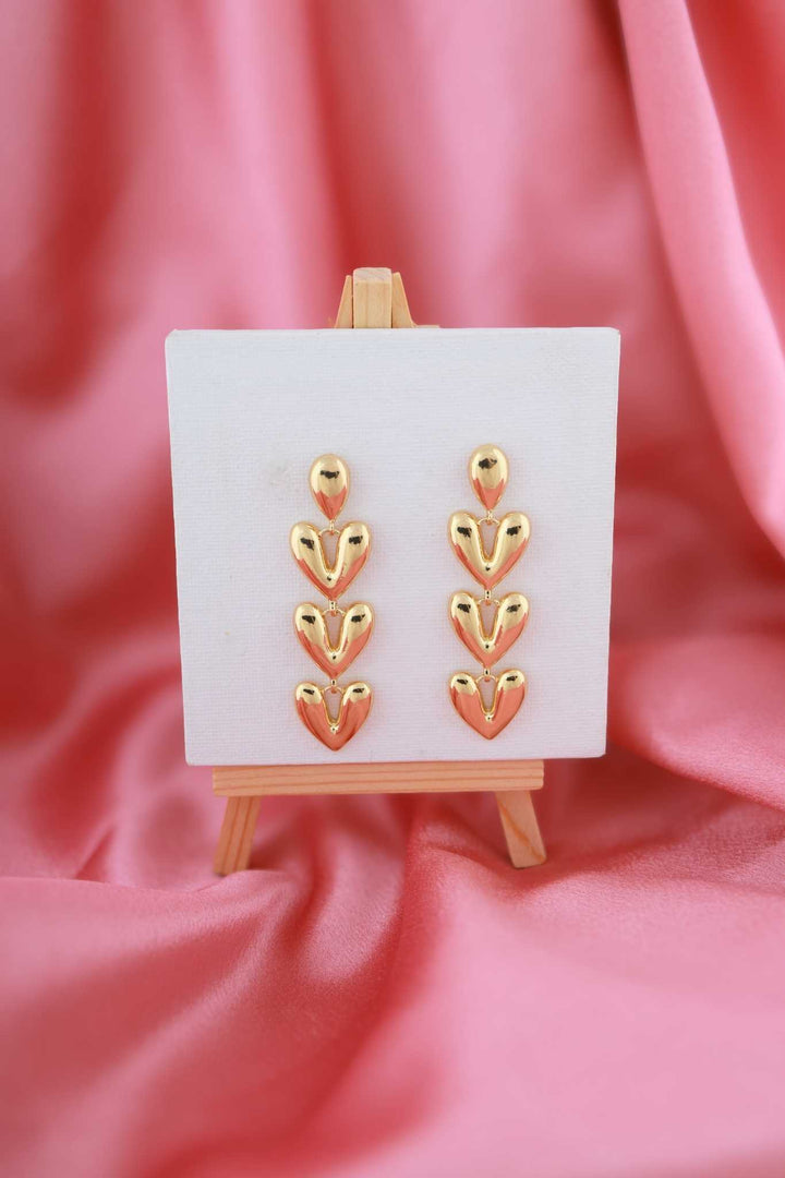Golden Cascade Heart Dangle Earrings