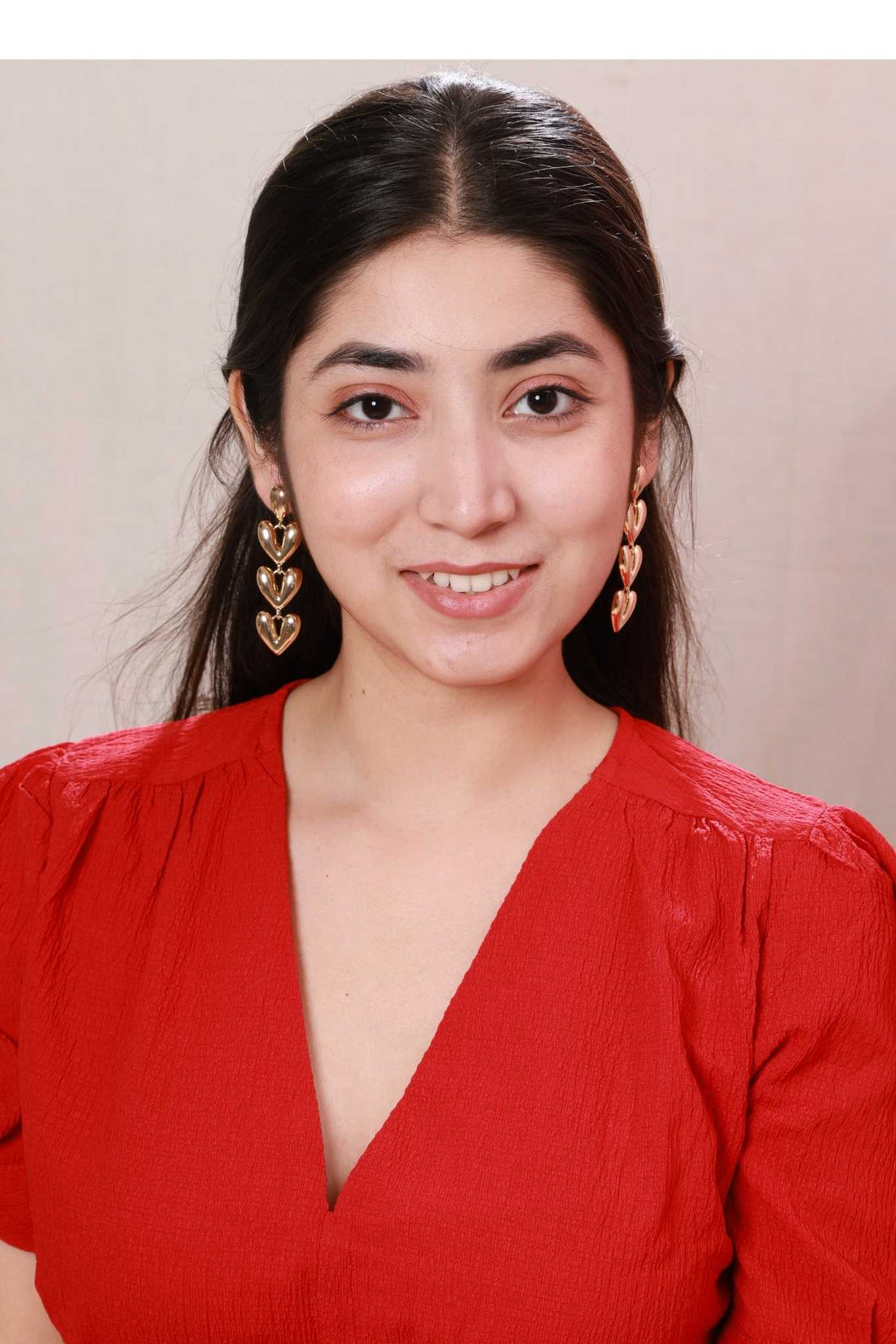 Golden Cascade Heart Dangle Earrings