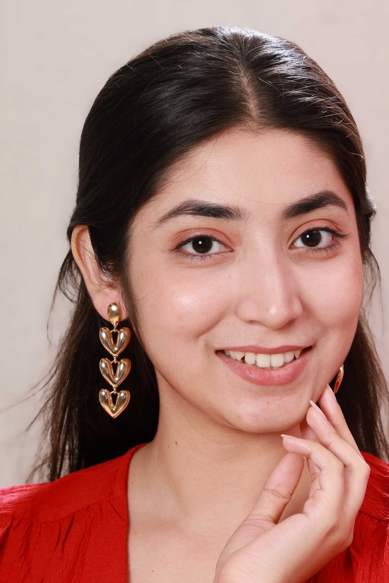 Golden Cascade Heart Dangle Earrings