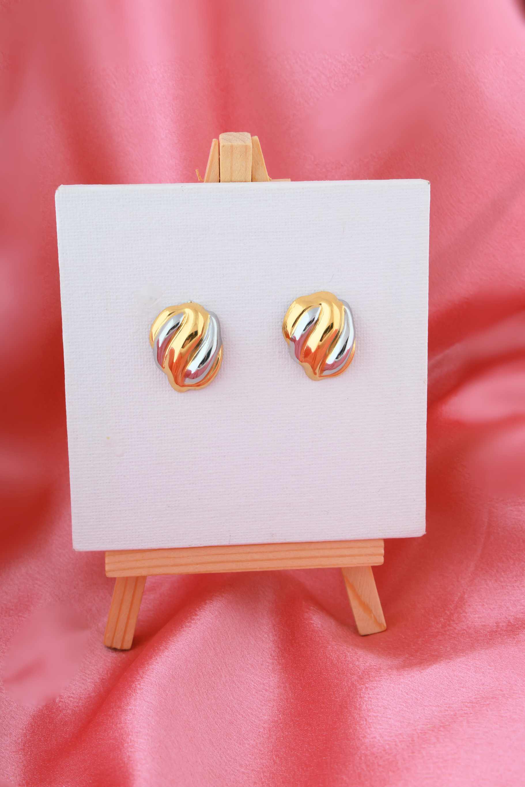 Dual-Tone Wave Stud Earrings