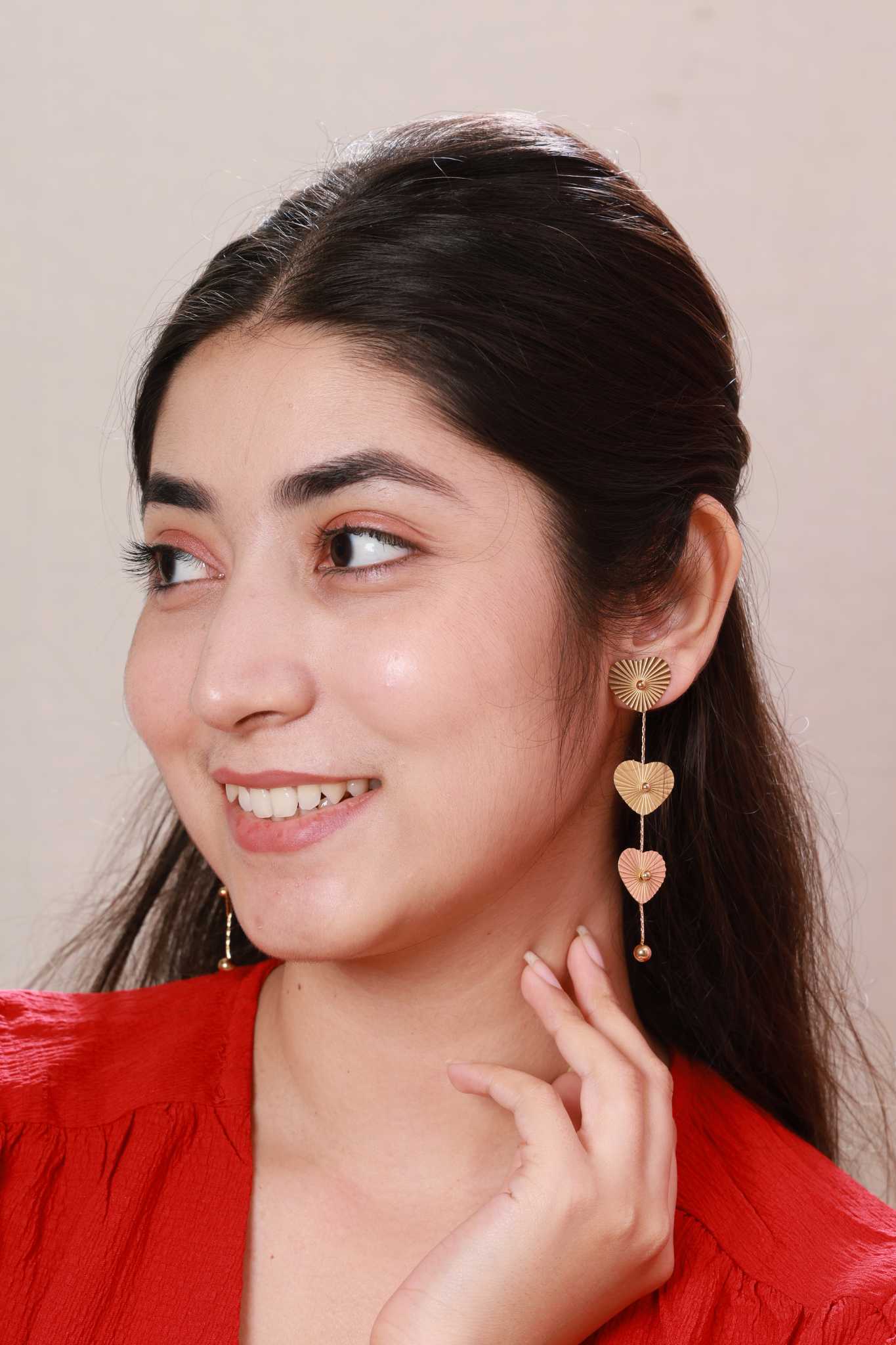 Golden Heart Cascade Earrings