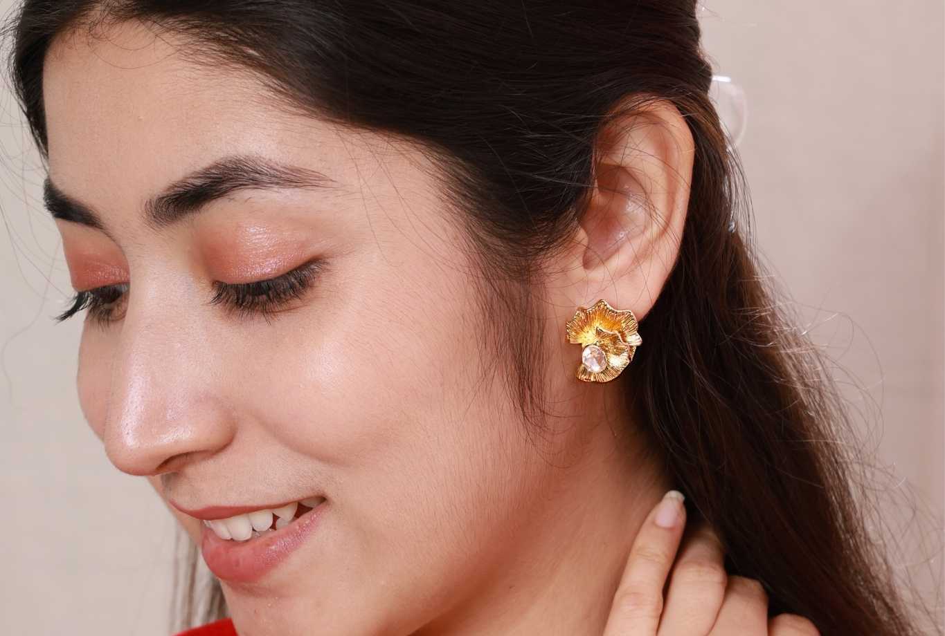 Golden Blossom Crystal Studs