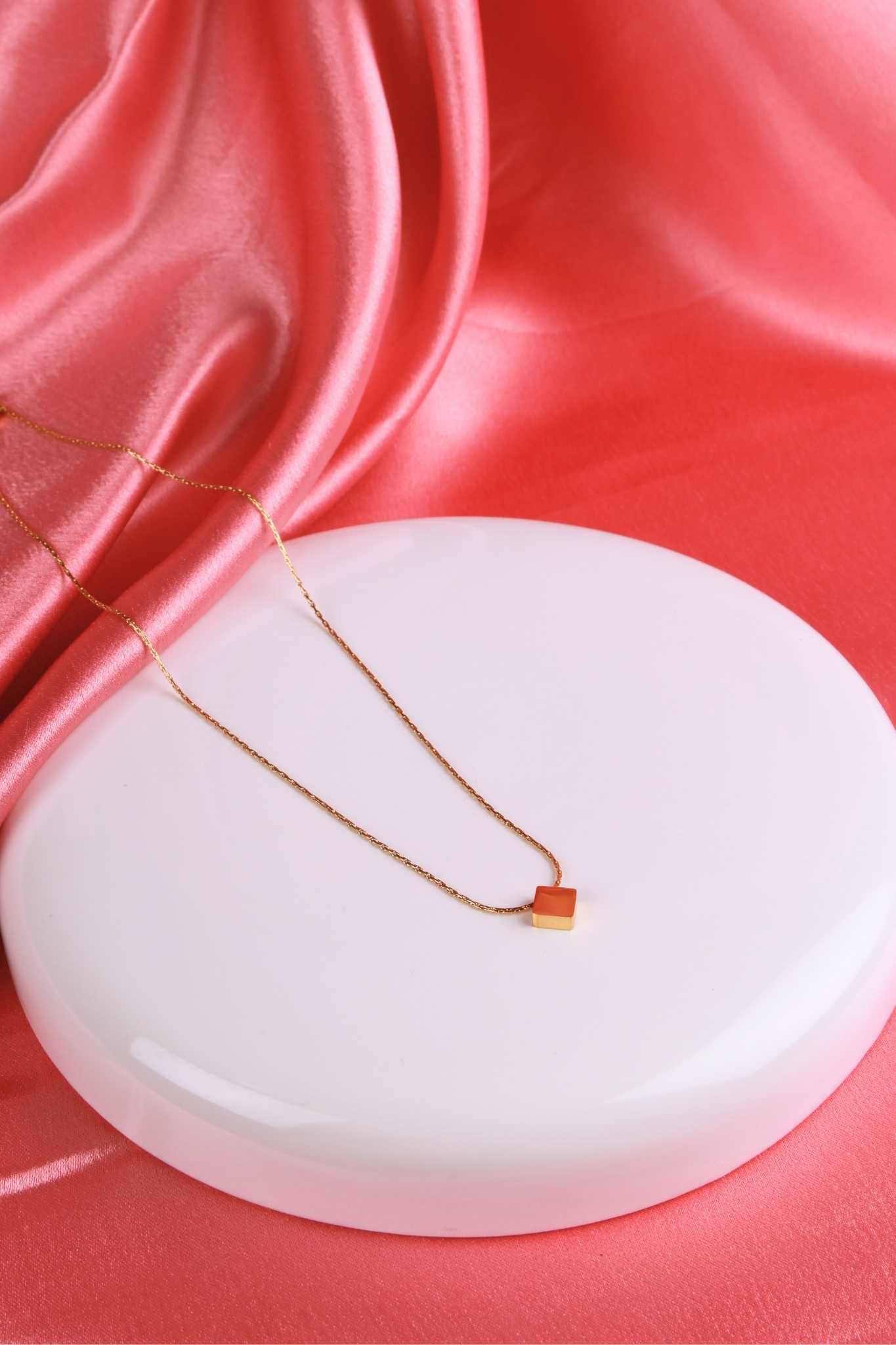 Golden Cube Pendant Necklace