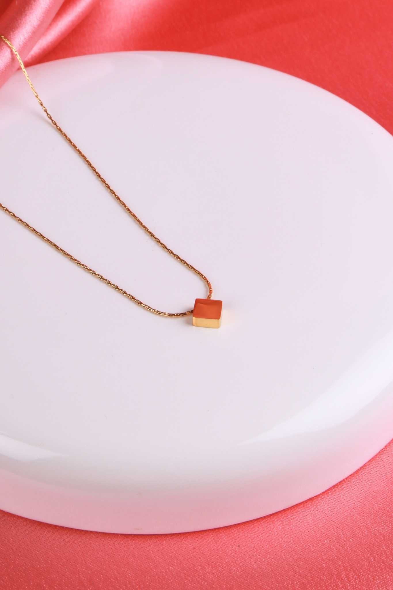 Golden Cube Pendant Necklace