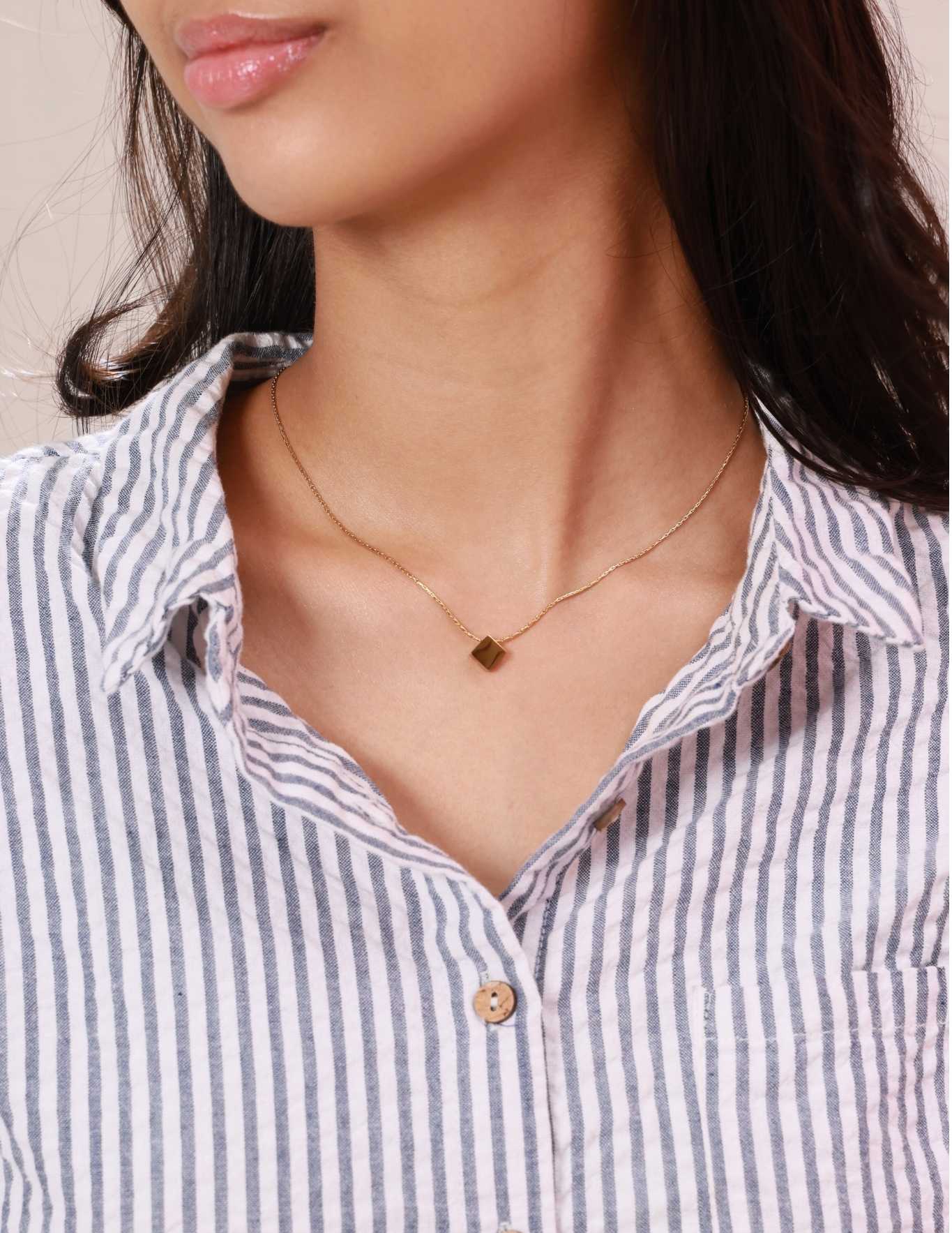 Golden Cube Pendant Necklace